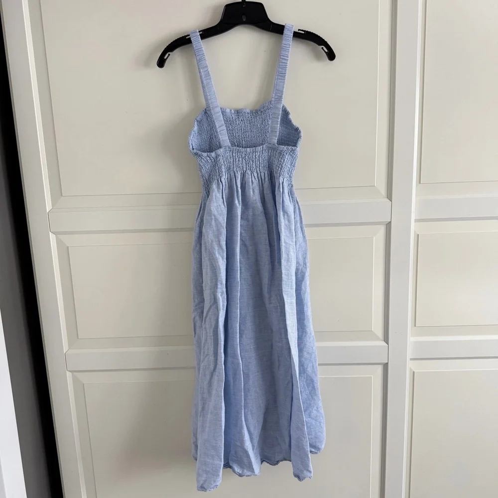 J. Crew Blue Smocked Linen-Cotton Beach Midi Dress Size Medium 41855